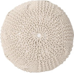 Round Pouf Ottoman, 18" Bordeaux Knitted Cotton Woven Round Pouf, Handmade Woven Bean Bag for Living Room, Floor Bag for Bedrooms, Home, Offices, Sofa Footrest (Beige - 2)