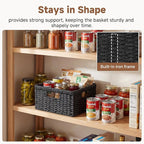StorageWorks Wicker Basket with Handle, Wicker Storage Baskets for Organizing, Decorative Storage Baskets for Shelves, Paper Rope, Black, 2-Pack
