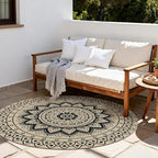 Outdoor Round Rug 6ft, Easy Jute Rug Washable Indoor Outdoor Patio Rug, Non Slip Round Area Rug Farmhouse Front Door Mat,Boho Lightweight Carpet for Backyard Patio Entry(Black, 6 Ft)