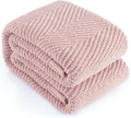 Knitted Throw Blanket 50"X60", Dusty Pink Knit Throws for Bed, Super Soft Boho Chevron Blankets for Couch Sofa Chair Room Decor, Textured Decorative Farmhouse Cozy Lightweight