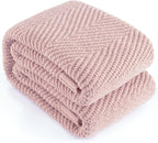 Knitted Throw Blanket 60"X80", Dusty Pink Knit Throws for Bed, Super Soft Boho Chevron Blankets for Couch Sofa Chair Room Decor, Textured Decorative Farmhouse Cozy Lightweight