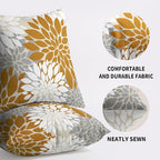 Mustard Yellow White Grey Gray Pillow Covers 16X16 Inch Set of 2, Modern Dahlia Floral Print Decorative Throw Pillow Covers Outdoor Farmhouse Cushion Case for Home Couch Sofa Bed Decoration