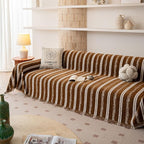 VClife Sofa Cover Bohemian Striped Pattern Couch Cover for 3 Cushion Sofa - Caramel Brown Creamy White Textured Sofa Slipcover Washable Furniture Protector for Couch Decorative Couch Cushion Cover
