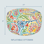 LVTXIII Indoor/Outdoor Inflatable Ottoman with Handle D21 x H9 Inch, Weather-Resistant Round Footstool Pouf for Patio Camping Living Room, Portable Footrest Extra Seating, Paisley Ummi Multi