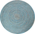 Circle Area Rug - 3 Ft' Round Blue Natural Chindi Cotton Jute Mat Geometric Kilim Rug Indoor Outdoor Use Flatweave Rugs for Bedroom Bedside Round Dining Table Mat Hall & Kitchen
