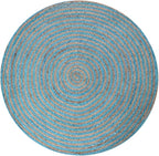 Circle Area Rug - 3 Ft' Round Blue Natural Chindi Cotton Jute Mat Geometric Kilim Rug Indoor Outdoor Use Flatweave Rugs for Bedroom Bedside Round Dining Table Mat Hall & Kitchen