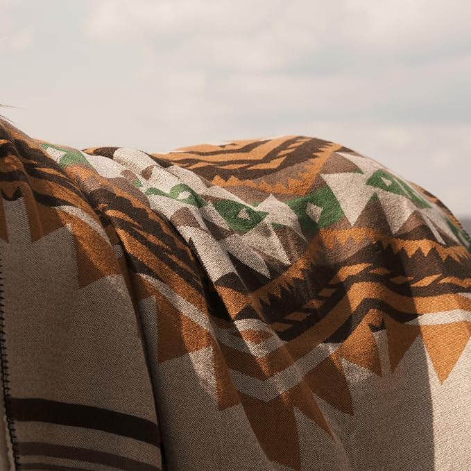 Aztec Throw Blanket with Soft Sherpa Lining, Traditional Southwestern Navajo Tribal Style Warm Throw for Camping, Outdoor, Cozy Boho Blanket for Couch, Sofa, Bed, 60"x80", Yellow