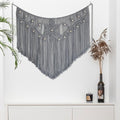 Youngeast Macrame Wall Hanging Large Macrame Curtains Leaf Shape Beads Wall Decor Boho Tassel Wall Art Woven Tapestry Headboard Backdrop Gray