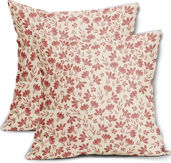 Pink Floral Pillow Covers 20x20 Set of 2 Vintage Rustic Old Style Cute Small Flower Pink Cream Print Decorative Outdoor Pillowcases Farmhouse Throw Cushion Case Decor for Couch Sofa Bed