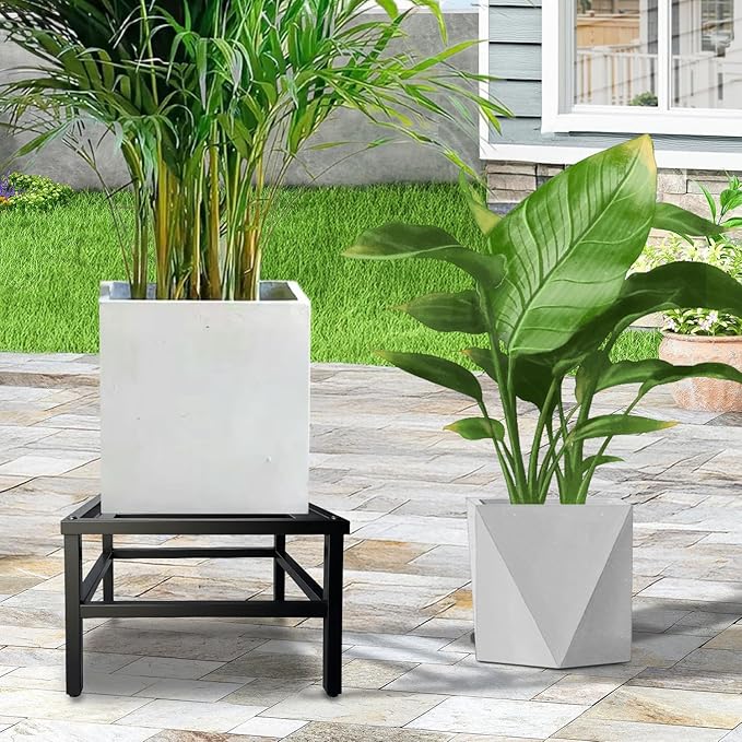 Plant Stand Indoor Outdoor,18 Inch Square Metal Plant Stands Riser,Heavy Duty Wrought Iron Pedestal Holders for Large Flower Pot,Outside Rust-Proof Black Flower Display Shelf for Patio,1-Pack