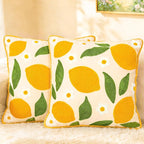 Whaline 2 Pcs Summer Tufted Throw Pillow Covers Embroidered Lemon Daisy Pillow Case Fruit Jacquard Decorative Cushion Case for Living Room Bedroom Couch Sofa Bed Home Decor, 18 x 18 Inch