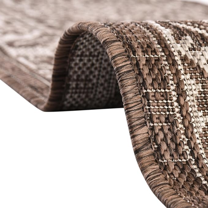 Rugs.com Outdoor Aztec Collection Rug – 13 Ft Square Brown Flatweave-Pile Rug Perfect for Living Rooms, Kitchens, Entryways