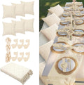 91 x 71 Extra Large Outdoor Boho Picnic Blanket with White Table Runner, 6 Throw Pillow Covers 6 Napkins Woven Cotton Yarn Oversize Beach Blanket Washable Picnic Camp Wedding