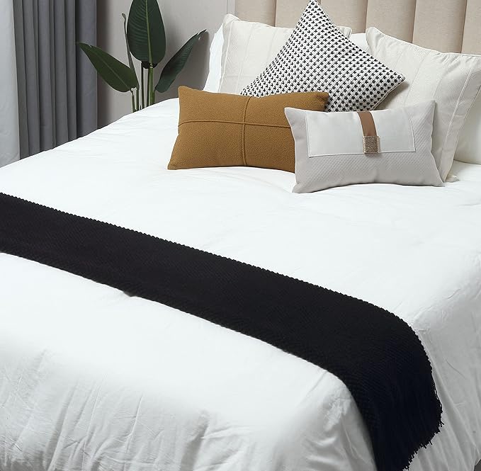 CREVENT Farmhouse Couch Sofa Throw Blanket for Bedroom Living Room Decoration, Soft Warm Cozy Light Weight for Spring Summer Fall (50''X60'' Black)