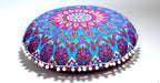 CRAFT KALA 22" Round Boho Floral Floor Pillow Cover, Purple, 22" Diameter, Cotton Fabric, Soft, Indoor Use, Washable
