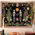 Wegklazax Skull Moon and Flowers Tapestry, Bohemian Hippie Gothic Wall Hanging for Room Decor, Mystical Altar Home Decor 90L x 70W