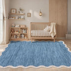 GarveeHome Scalloped Washable Area Rug 8 x 10 Rug for Living Room Modern Blue Rug Non Slip Throw Rugs Distressed Large Bedroom Area Rug Stain Resistant Carpet for Dining Room Nursery 8 ft x10 ft Blue