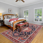 Amearea Vintage Design Area Rugs for Living Room, 4x6 Machine Washable Floral Collection Traditional Bedroom Rug, Low Pile Dinning Room Carpet, No Slip Office Kitchen Home Decor, Red and Blue