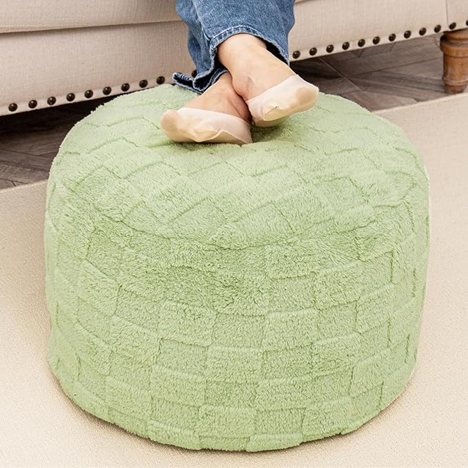 Round Pouf Ottoman 20 x 20 x 14 Inches Boho Poof Home Decor Floor Pouffe Ottoman Foot Rest for Couch Sofa Bean Bag Chairs Living Room Bedroom (Grass Green)