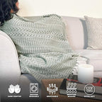 Chardin home - Sage Green & Ivory Braided Waffle Weave Throw, 50x60 in Recycled Cotton- Large, Wearable, Breathable, Skin-Friendly Everyday Blanket for Couch, Bed, Sofa - Soft Lightweight Picnic Rug