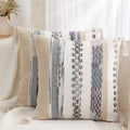 Simmore Boho Decorative Throw Pillow Covers 18x18 Set of 2, Tufted Farmhouse Pillow Covers with Tassels for Cozy Bohemian Couch Sofa Bedroom Home Decor, Grey