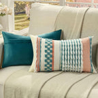 FUTEI Teal Accent Throw Pillow Covers Set of 2, 12x20 Inch Plush Tufted Striped Textured Decorative Pillow Cases for Farmhouse Boho Couch Decor