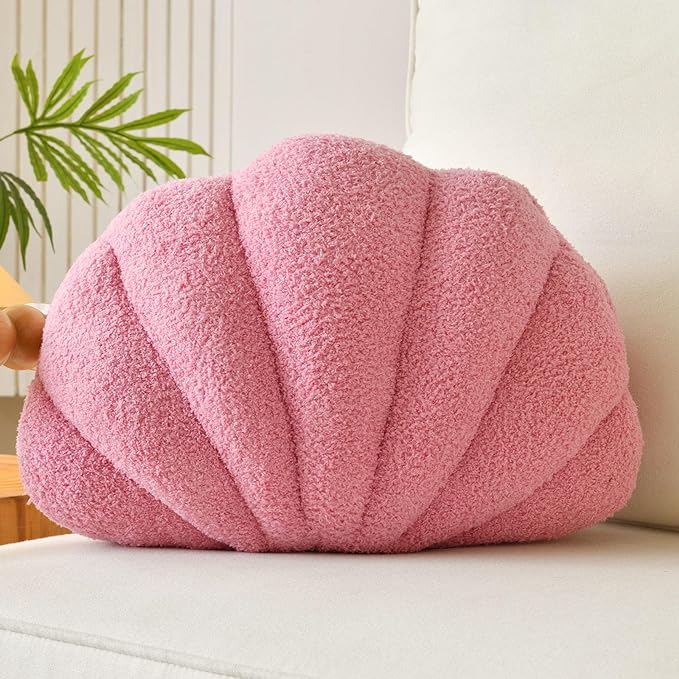 Seashell Throw Pillows, Shell Shaped Throw Pillows, Soft Home Decorative Pillow Plush Cushion for Bed Couch Living Sofa Room Decor Accent Throw Pillow (13x10 Inch, Dusty Pink)