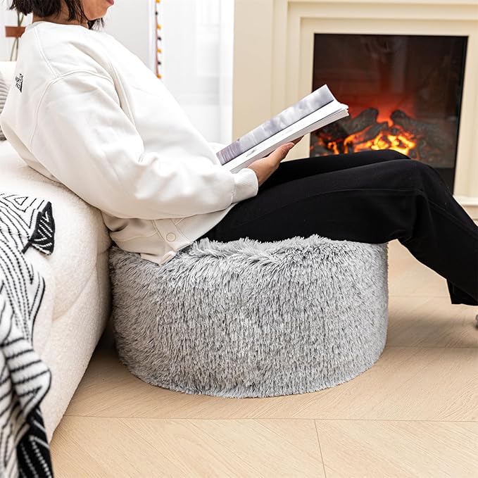 Unstuffed Pouf Ottoman Cover Handmade Footstool Ottoman Storage Solution Floor Pouf Footrest Cushion 20 Diameterx12Height Inches for Living Room Wedding Bedroom Snow Gray No Filler
