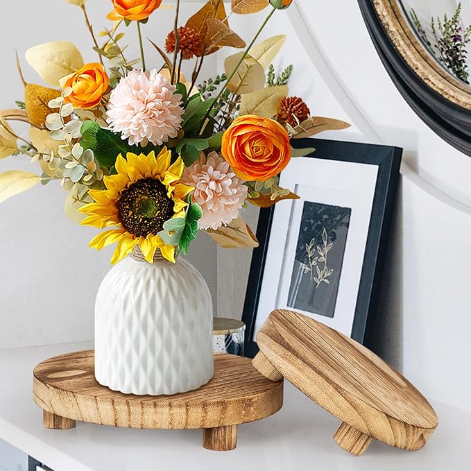 3 pcs Wooden Stool Display Stand, Round Plant Stand, Farmhouse Indoor Small Plant Stand Round Display Stand Wood-Flower Pot Supports Plant for Indoor Outdoor Home, GardenPatio Decorative