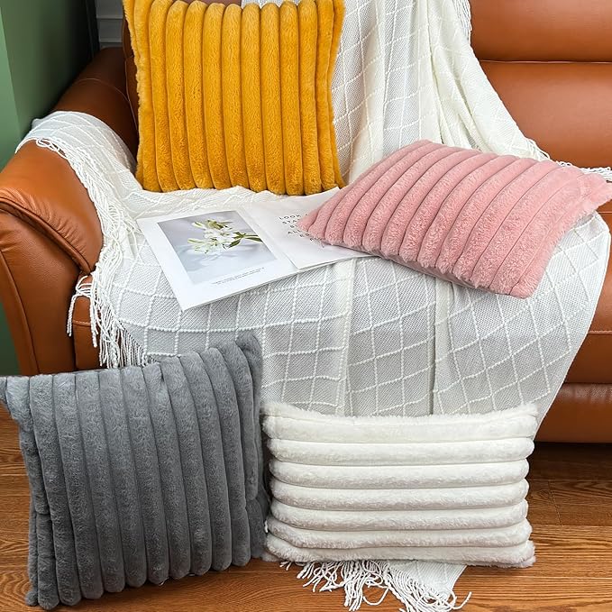 20x20 Throw Pillow Covers Set of 2, Decorative Faux Fur Covers for Bed, Couch Soft Fluffy Pillow Cover with Velvet Back for Living Room, Neutral Home Décor Accent for Sofa - Pink