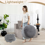 Round Stuffed Pouf Ottoman,Corduroy Foot Rest with Rebound Foam Filled, Furry and Fluffy Foot Stool Ottoman, Floor Poufs for Living Room (Gray, 20" D x 20" W x 15" H)