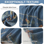 VClife Boho Couch Cover Blue Geometric Jacquard Pattern Sofa Cover, 1 Piece Large Couch Covers for 3 Cushion Couch Sofa Washable Plush Chenille Sofa Protector for Living Room, 71x150 Inch