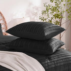 JELLYMONI Pillowcases Standard Size Black 2 Pack Boho Striped Bed Pillow Covers 20x26in Polyester Envelope Pillow Shams Tufted Bohemian Textured (Pillows are not Included)