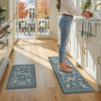 LEEVAN Anti Fatigue Mats for Kitchen Floor Non-Slip, Cushioned Kitchen Mats for Floor 2 Piece, Blue Memory Foam Kitchen Mat Set, Waterproof Ergonomic Standing Mat for Bar, Office,Desk, Laundry