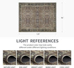 8x10 Vintage Washable Area Rug for Living Room,Low Pile Non Slip Carpet Non-Shedding Large Area Rug Soft Indoor Stain Resistant Rug Floral Print Mat for Dining Room Brown Floral