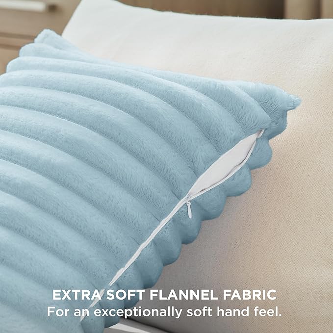 Bedsure Double-Side Striped Throw Pillow Covers 18x18 Set of 2, Spring Fluffy Light Blue Soft Decorative Pillow Covers, Home Decor for Couch Sofa Living Room Bedroom