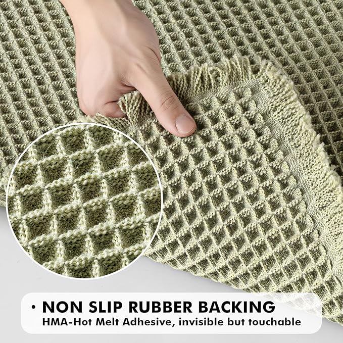 MIULEE Set of 2 Waffle Bathroom Rugs, Boho Bath Rugs Non Slip Washable, Super Absorbent Bath Mats, Ultra Soft Rubber Backed Shower Mats for Bathroom Floor, Tub and Shower, Sage Green, 18x30 Inch