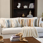 Aeckself Boho Pillow Covers 18x18 Inch Set of 2, Farmhouse Decorative Striped Square Chenille Tufted Accent Neutral Throw Pillow Covers for Living Room Couch Bed, Gray Blue