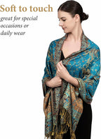 Achillea Reversible Paisley Pashmina Rave Scarf – Exotic Indian Shawls and Wraps for Evening Dresses, Festivals, All Seasons