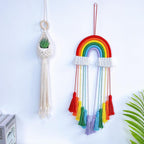 Rainbow Macrame Wall Hanging - Hand-Woven Cotton Tassel Tapestry Decor for Baby Room, Nursery, and Home Decor (Red Rainbow)