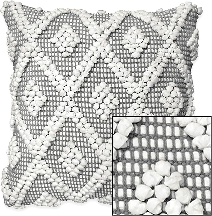 Lush Decor Adelyn Decorative Throw Pillow Cover, 20" W x 20" L, Gray - Square Pillow - Gray Diamond Pillow - Textured Pillows - Hygge Decor - Farmhouse Throw Pillows For Bed, Couch, Or Chair