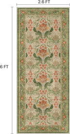 Bavni 2'6''x6 Runner Rug,Microfiber Washable Non-Slip Vintage Floral Rugs,Low Pile Lightweight Carpet for Bedroom,Hallway,Entryway,Kitchen,Bathroom, Sage Green & Burnt Orange