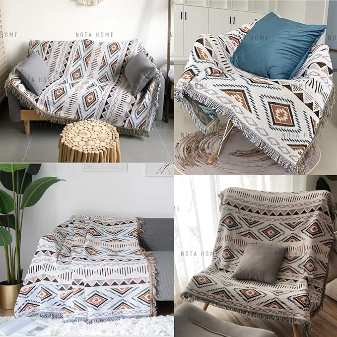 Lqprom Boho Throw Blankets Knit Bed Blankets with Tassel Aztec Western Throws Cover Christmas Decor for All Season Sofa Couch Chair Outdoor Camping Picnic Tent Beach Car Traveling 51"x63"
