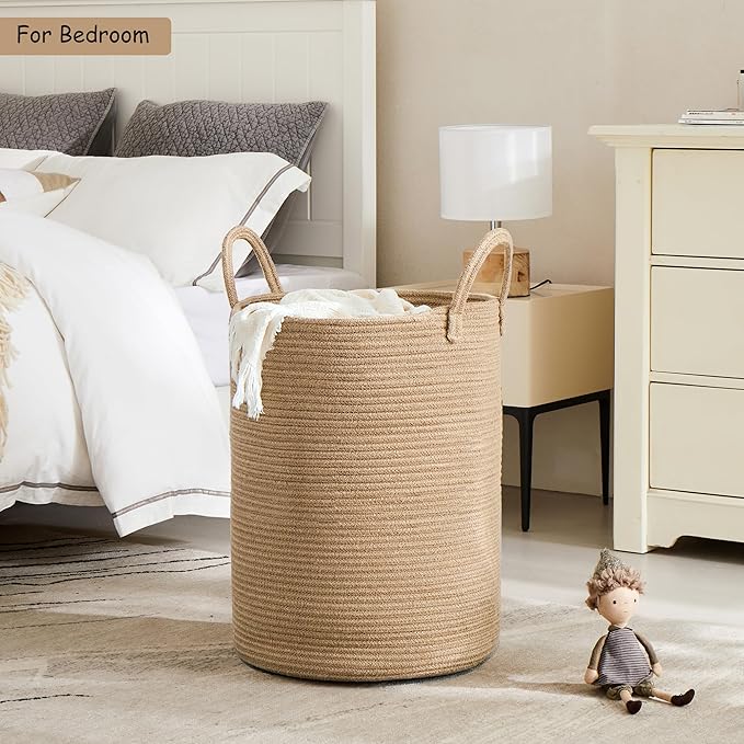 80L Extra Large Jute Woven Hamper Laundry Basket Wicker Rope Clothes Hamper for Baby Nursery Kids Tall Rattan Blanket Basket in Living Room Bedroom 16"D x 22"H
