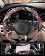 SEG Direct Boho Steering Wheel Cover with Baja Blanket Cloth, Ethnic Style Auto Wheel Cover Made of Coarse Flax, Fits 14 1/2-15 1/4 inches Car Wheel