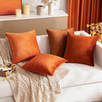 MIULEE Burnt Orange Velvet Throw Pillow Covers 20x20 Soft Decorative Solid Square Cushion Cases Pack of 2 Modern Luxury Home Decor for Couch, Sofa, Bedroom