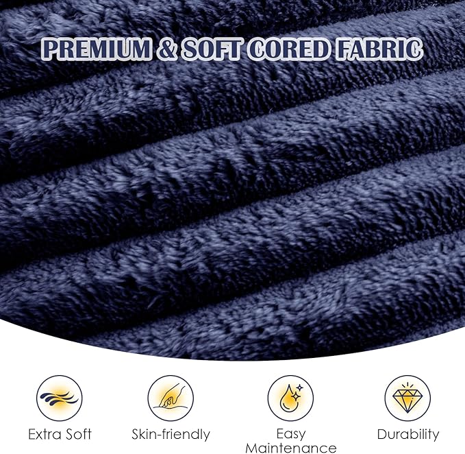 SHOUREN Stuffed Round Pouf Ottoman,Lightweight and Fluffy Poufs Storage Ottoman for Living Room,Corduroy Foot Rest with Shredded Foam Filling,Soft Floor Pouf for Couch,18"x 14", Navy