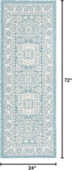 Rugs.com Outdoor Aztec Collection Rug – 6 Ft Runner Aqua Flatweave Rug Perfect for Hallways, Entryways
