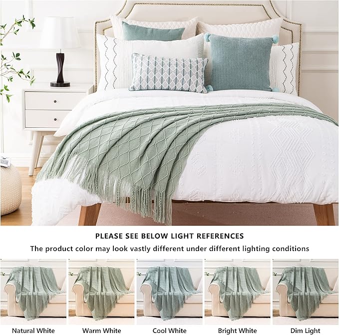 BATTILO HOME Sage Green Throw Blanket for Couch, Boho Bed Throws Blanket, Spring Decorative Light Blue Throw Blanket for Sofa Living Room, 52"x80"
