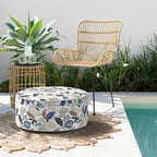 Indoor/Outdoor Inflatable Ottoman D21 x H9 inch, Round Footstool Inflatable Foot Rest Ottoman with Handle, Portable Ottomans Pouf for Patio, Garden, Camping, Home, Breeze Leaves Beige